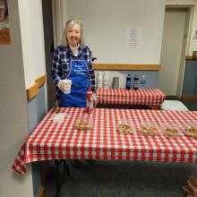 Friends serving pie